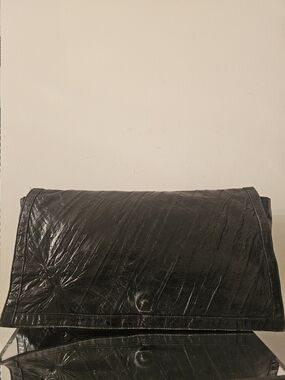 Black Eel Skin  Leather Fold-Over Clutch Wristlet